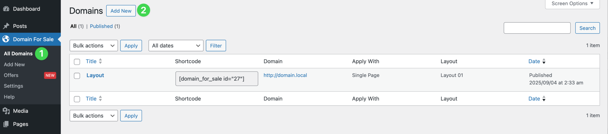 Generate new domain for sale template