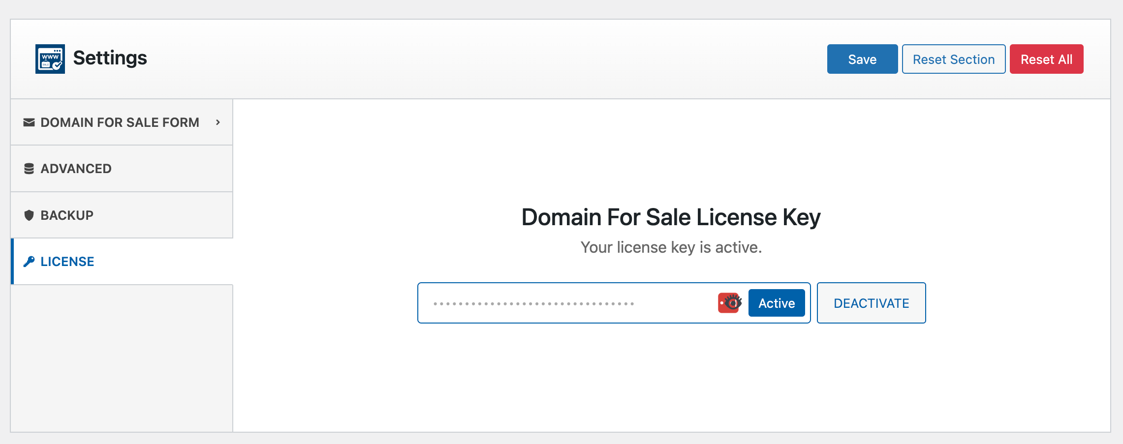 License Key Activated Screen