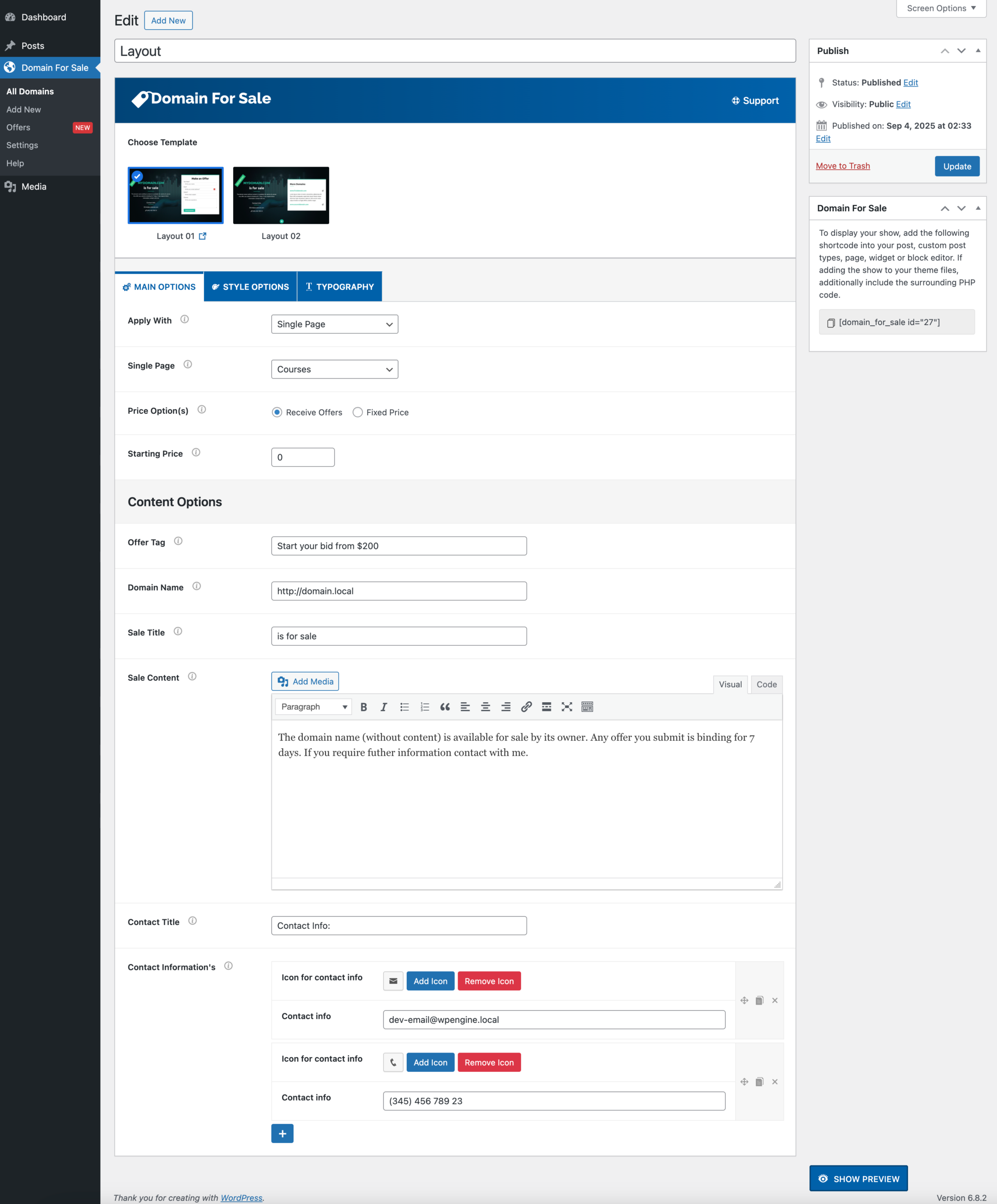 Domain For Sale Template Edit