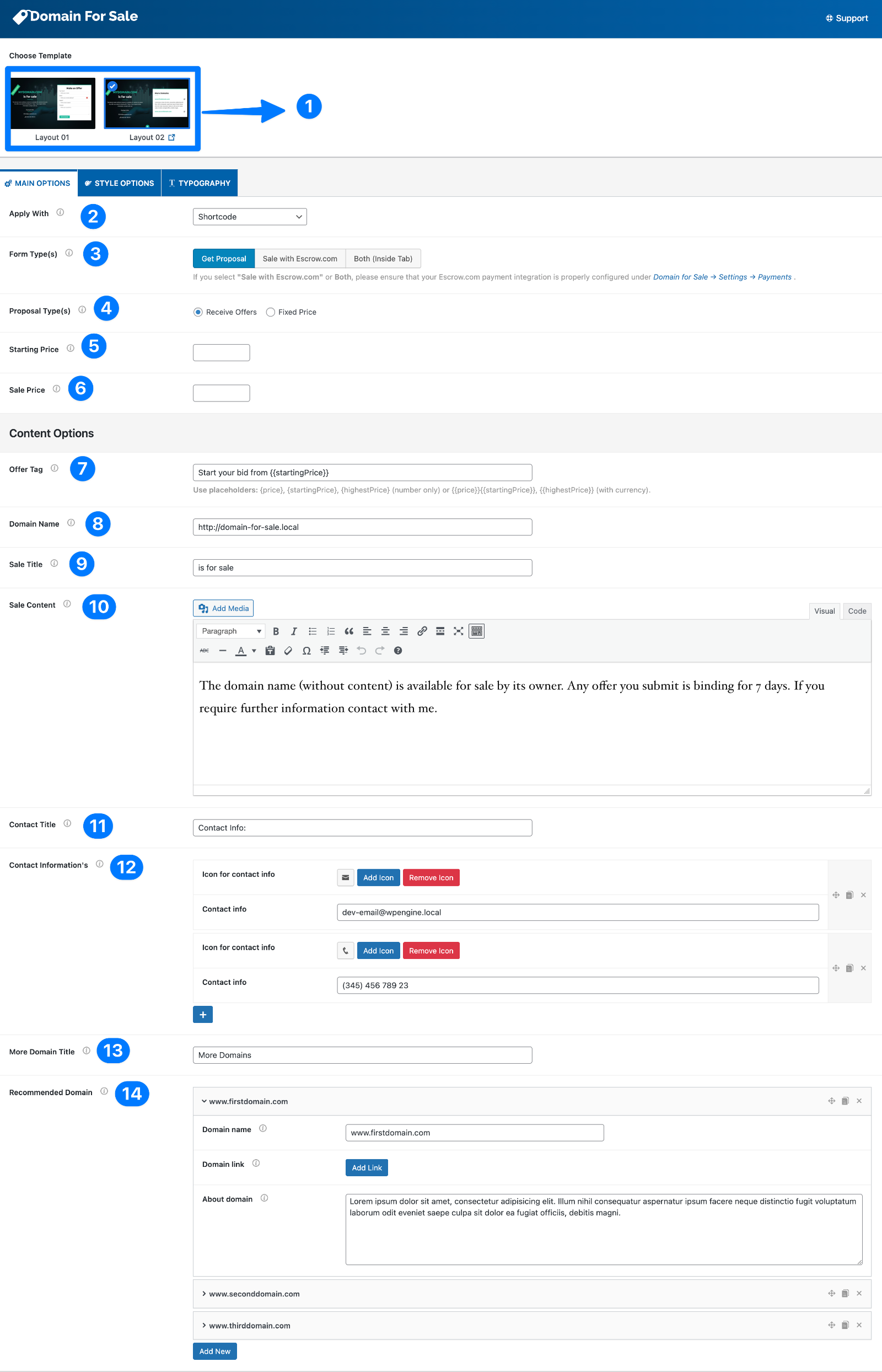 Domain For Sale Main Layouts
