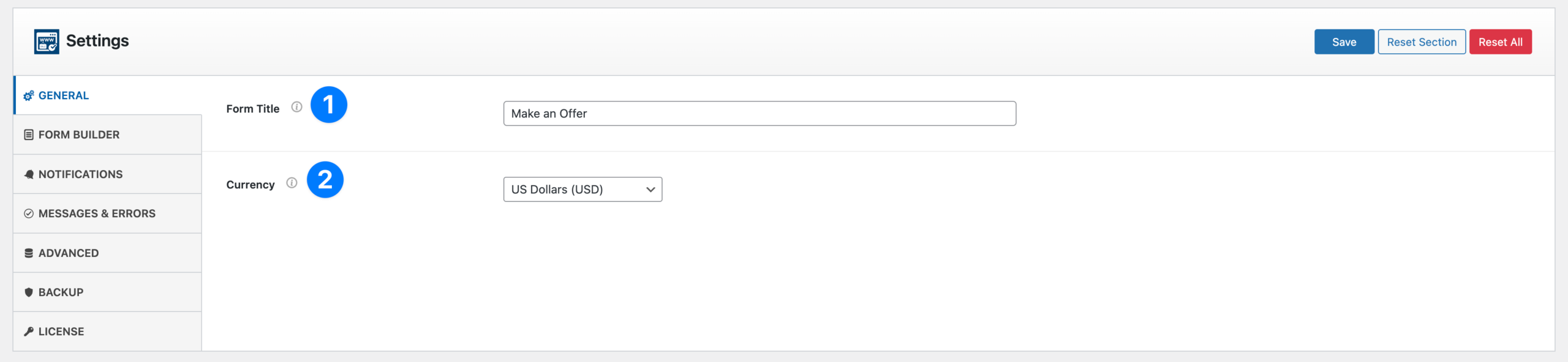Domain For Sale Settings General