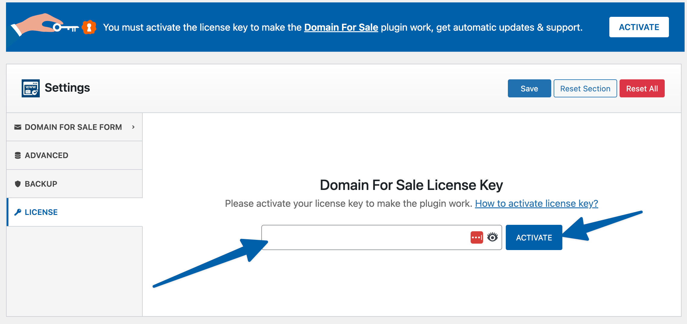 License Key Input Screen