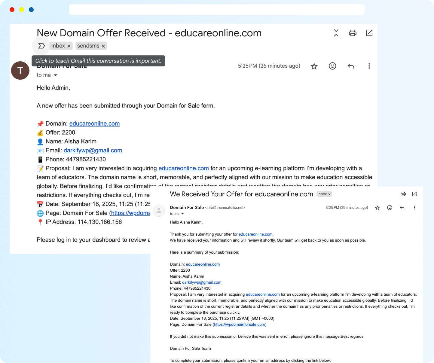 Mail Notifications Domain For Sale