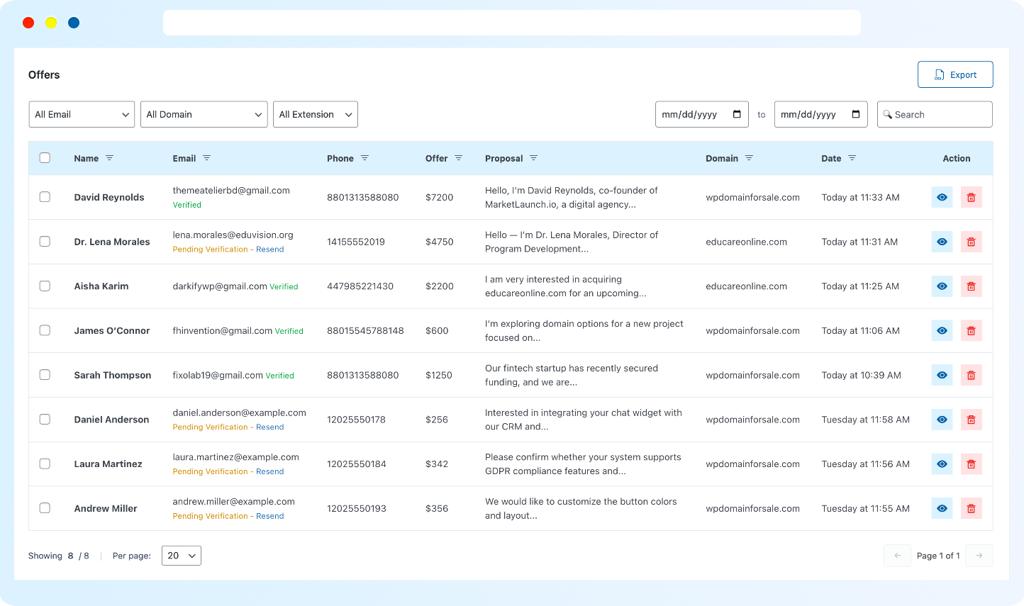 Domain Sale & Offer Management