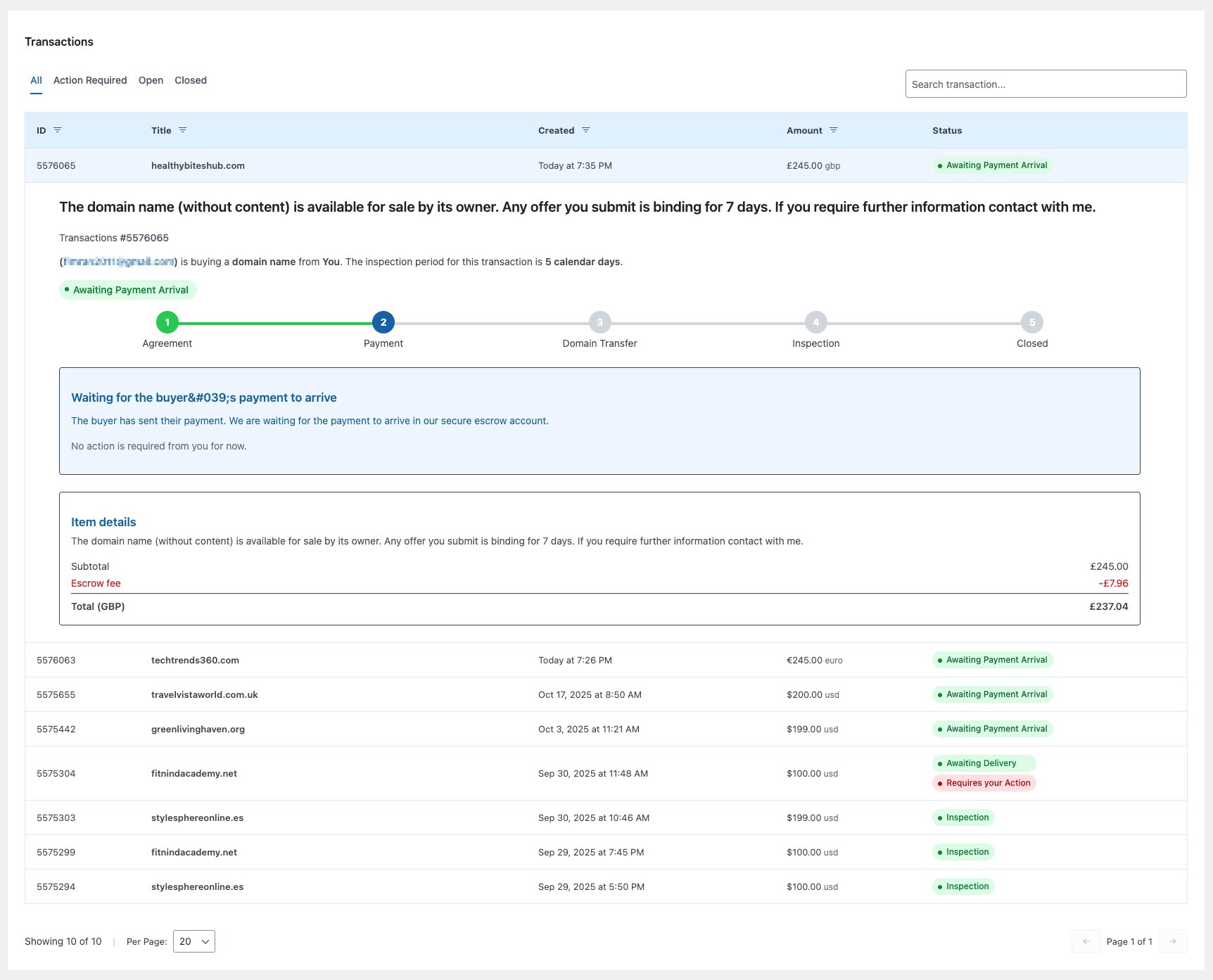 Domain For Sale Transactions