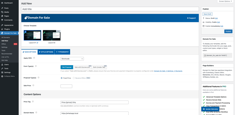 Add Domain For Sale Landing Page