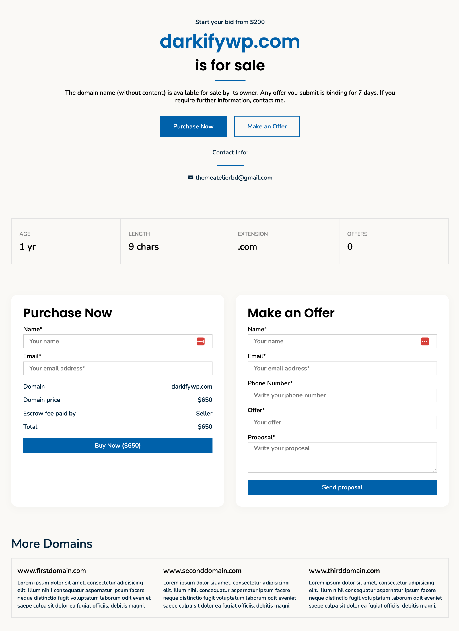 domain landing page template