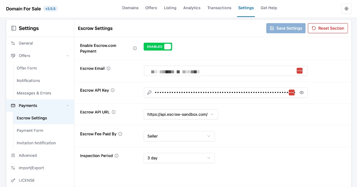 Escrow Payment Setup