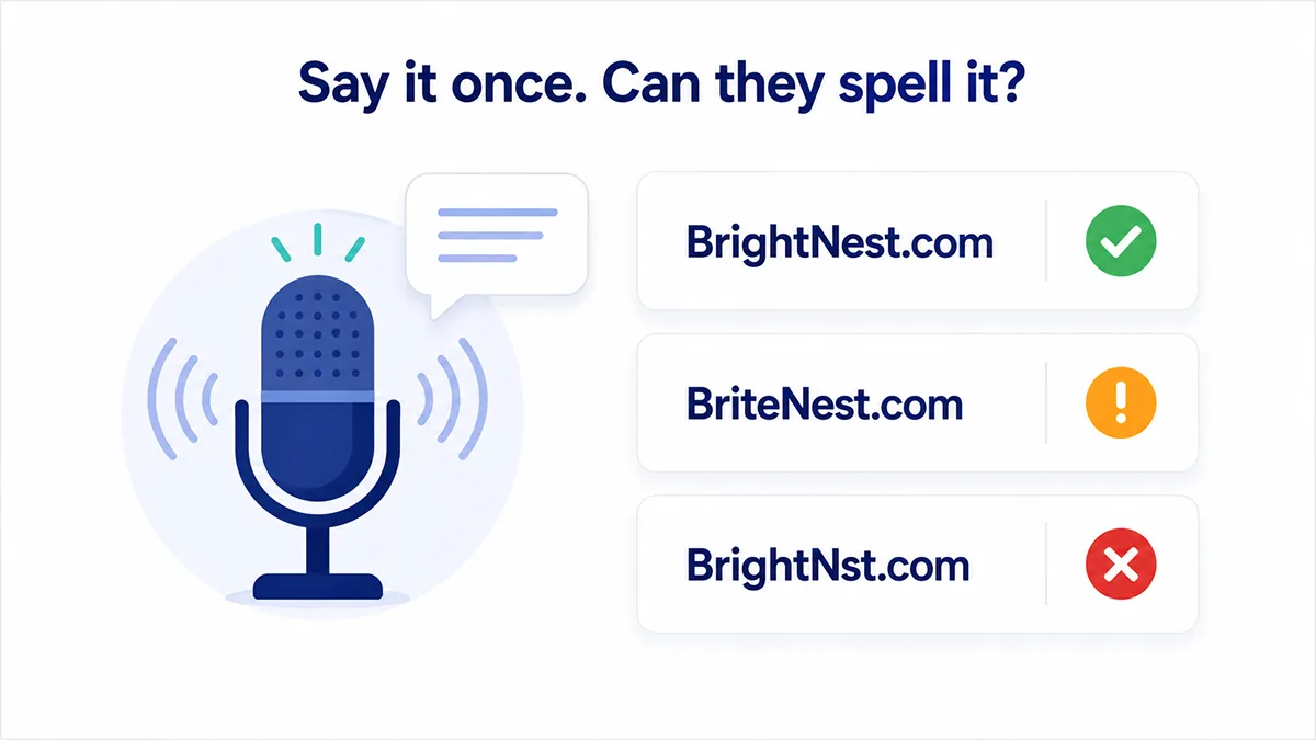 Radio test comparison showing how domain spelling clarity affects memorability