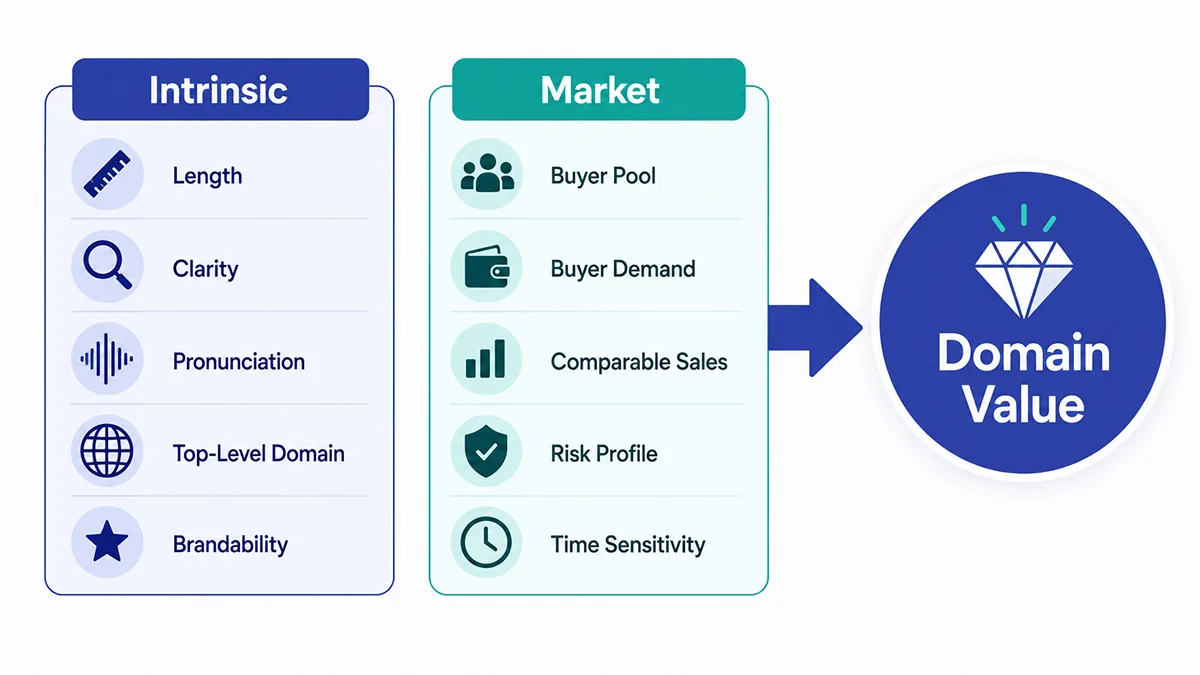 Intrinsic domain qualities and market qualities that combine to create domain value