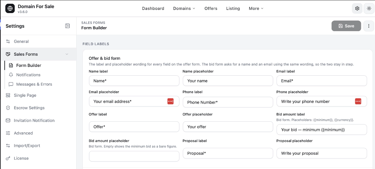 Configure the Offer Form Fields