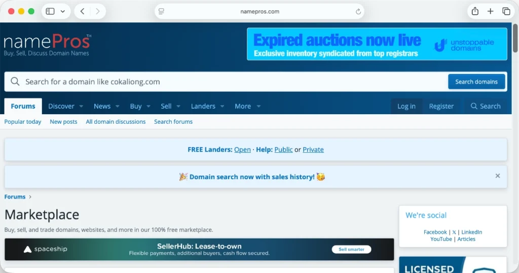 NamePros Marketplace - domain investor marketplace