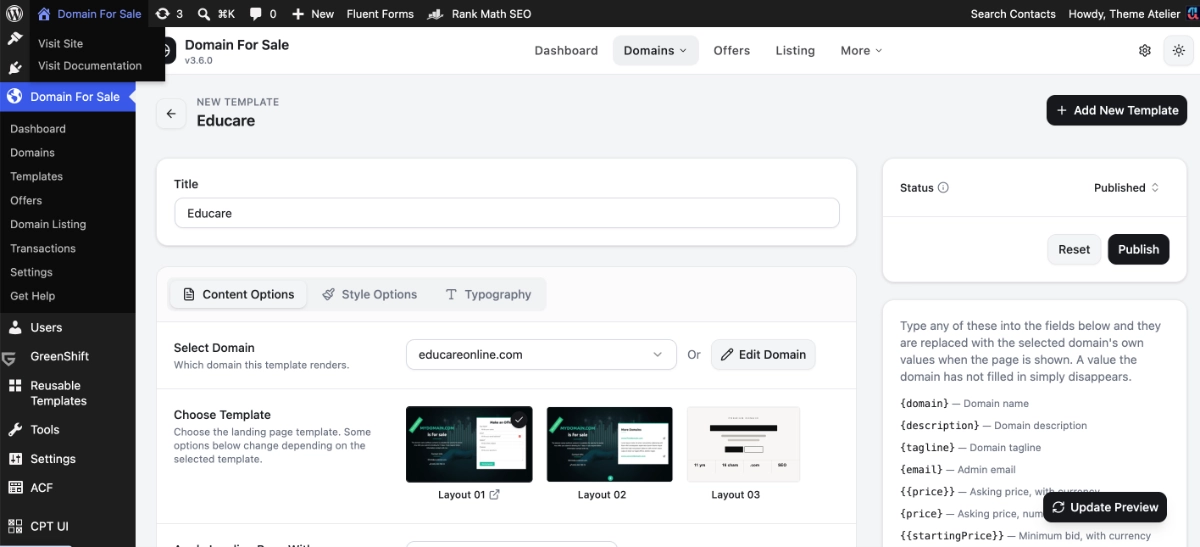 Create or Edit the Domain Landing Page