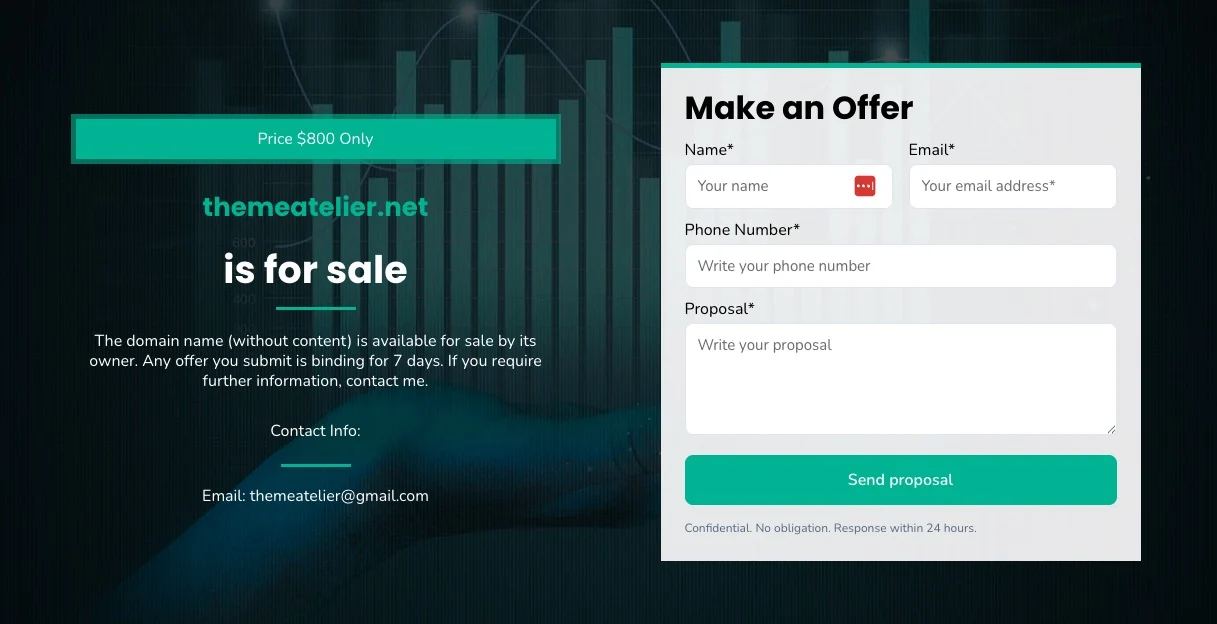 Domain For Sale plugin landing page with price, pitch and Make an Offer form