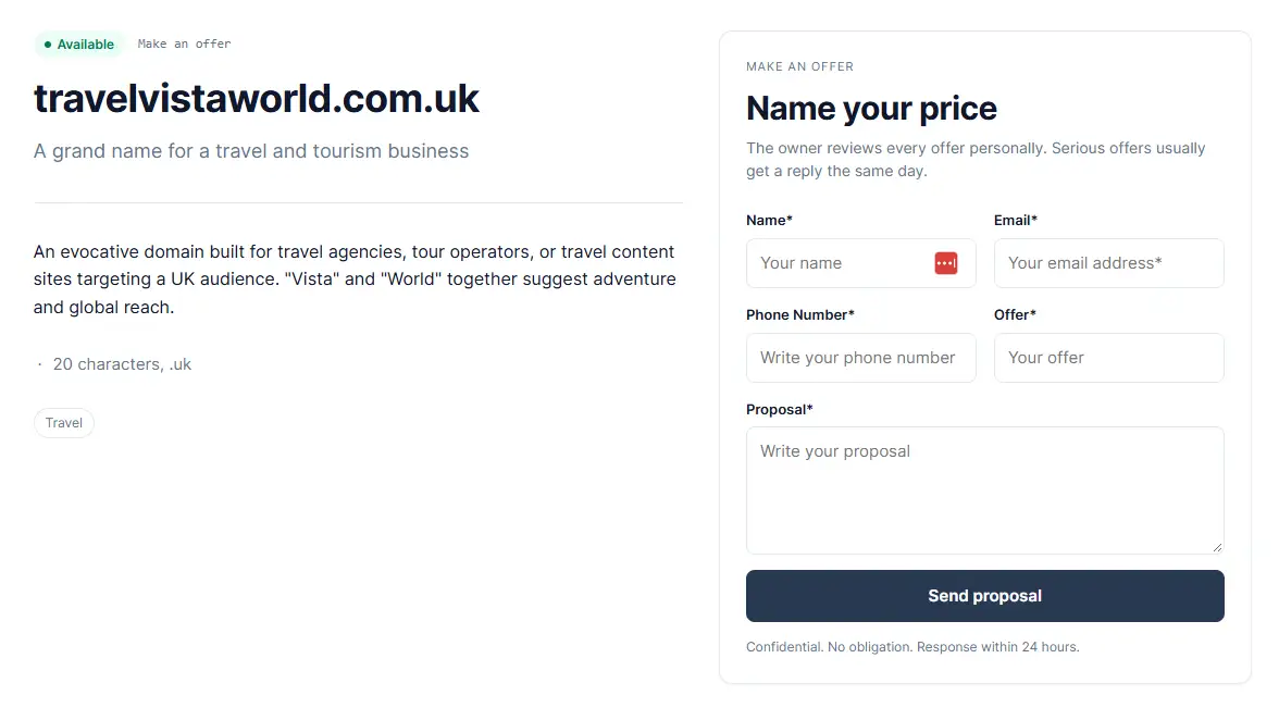Make an offer form that helps you manage domain offers in WordPress from your domain for sale page